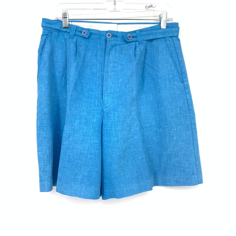 Vintage 90s Loose Fit Bermuda Shorts Pleated Front Womens Sz 31" Blue